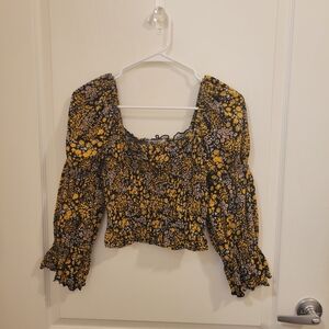 Topshop Yellow and Black Floral Blouse